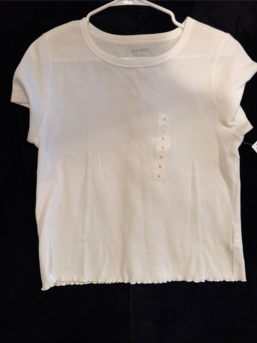 Old Navy White Ribbed Short Sleeve Tee with Lettuce Hem